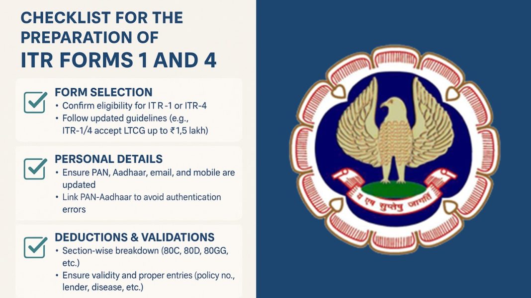 ICAI releases Checklist for the Preparation of ITR Forms 1 and 4