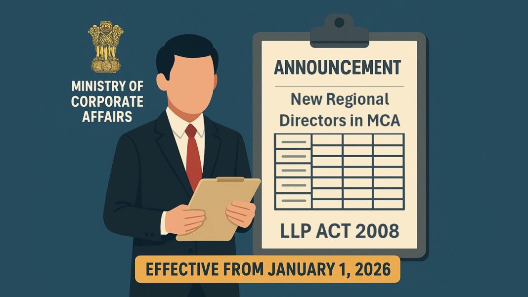 Govt Establishes New Regional Directors in MCA Under LLP Act, 2008, Effective from January 2026