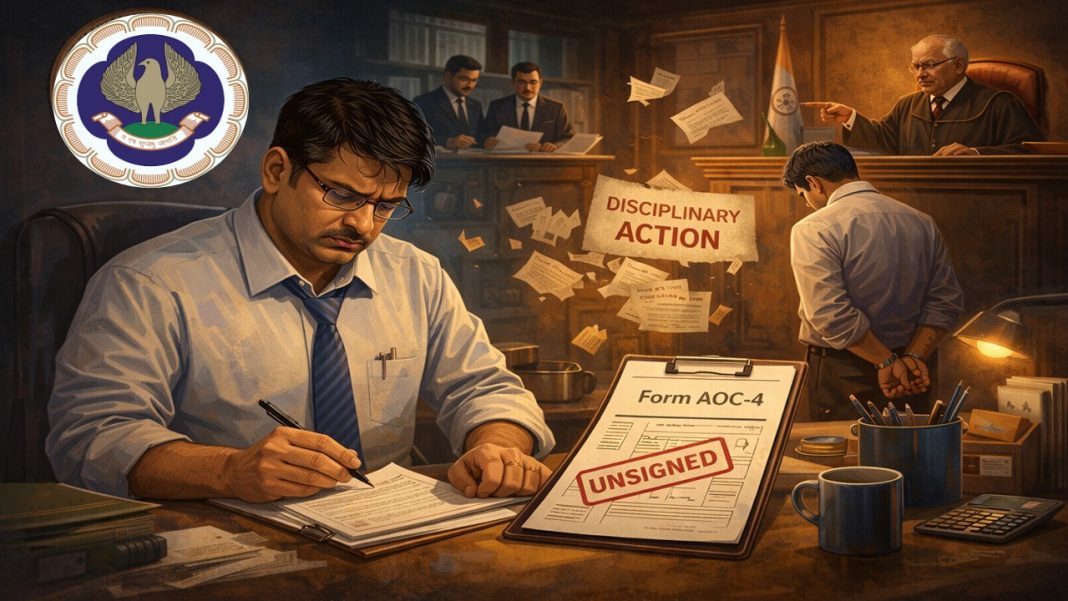 ICAI Disciplinary Action Against CA for Certifying Unsigned Financial Statements in AOC-4 Filing