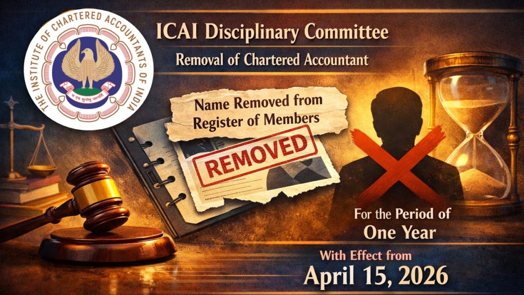 ICAI Disciplinary Committee Notifies Removal of a CA Name from Register of Members for One Year