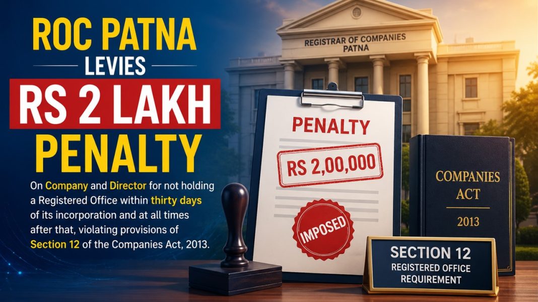 ROC Penalises Company for Non Maintaining a Registered Office Within 30 days of Incorporation