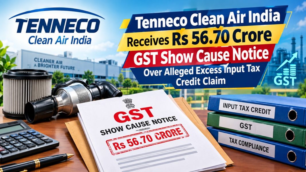 Tenneco Clean Air India Receives Rs 56.70 Crore GST Show Cause Notice Over Alleged Excess Input Tax Credit Claim
